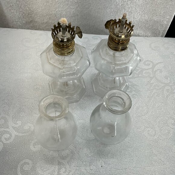 Vintage Clear Glass Oil Lamps Set/2  6.5 Inches - Picture 4 of 6